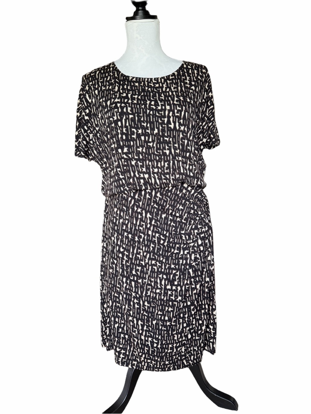 NIC + ZOE Black Letterpress Print Dress | Short Sleeve | Size Petite Large - Picture 4 of 4